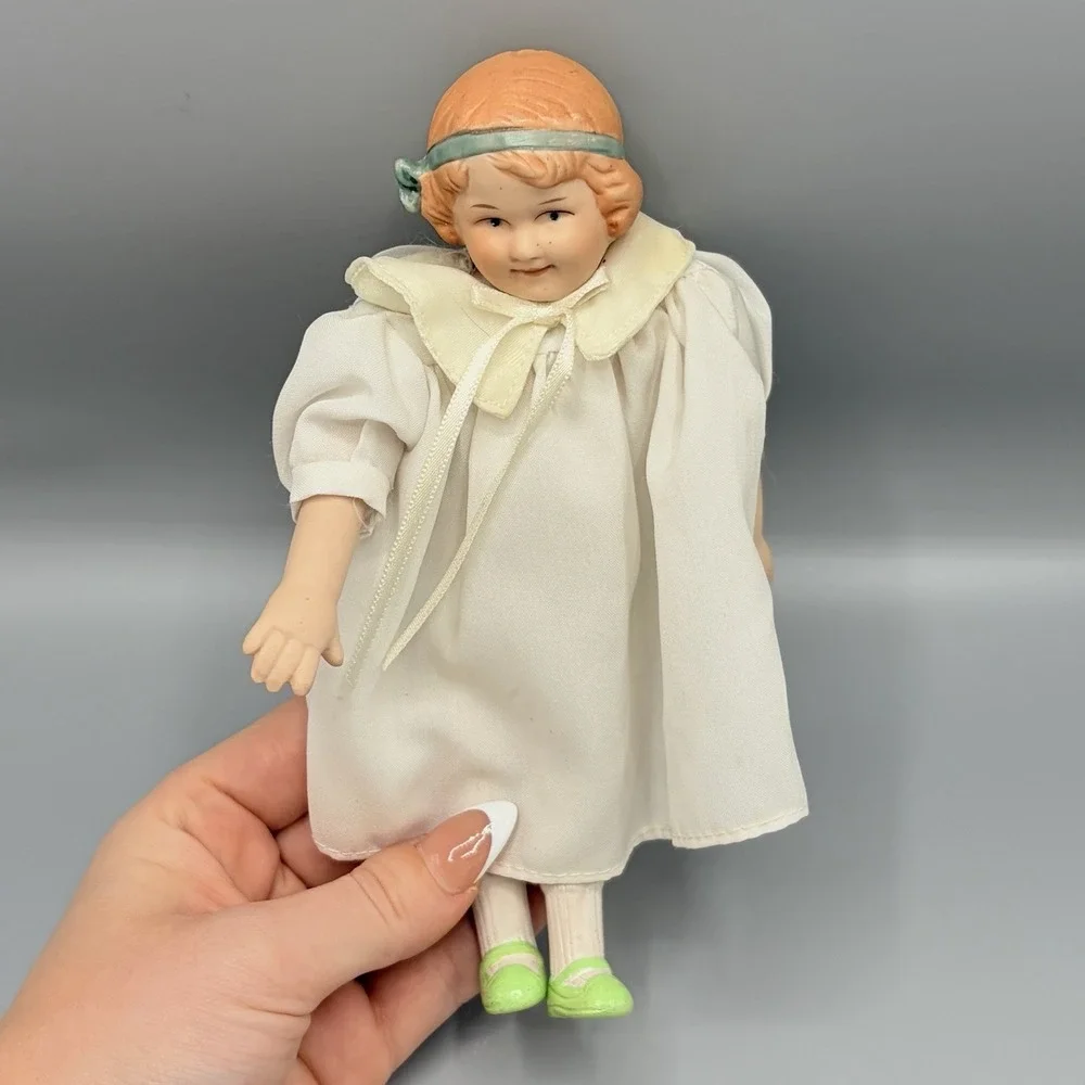 Vintage Bisque And Clothe Doll German Taiwan Circa 1990s Handmade Cotton 8